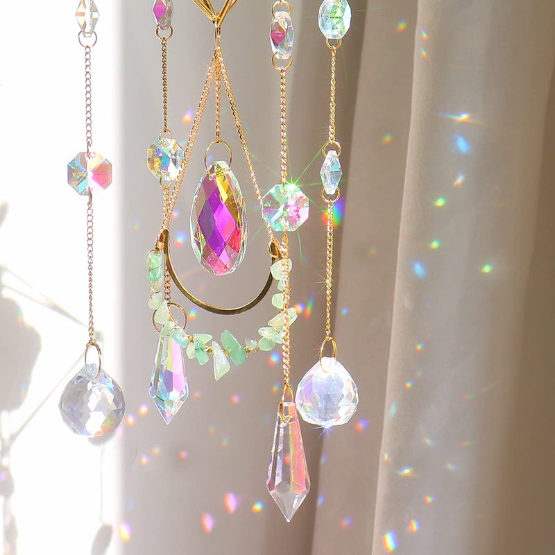 LPKADQA الأخضر فلوريت كريستال Suncatcher نافذة معلقة قلادة الزجاج الموشورات ديكور الرياح الرنين قوس قزح الشمس الماسك للمنزل حديقة الشرفة - Image 2